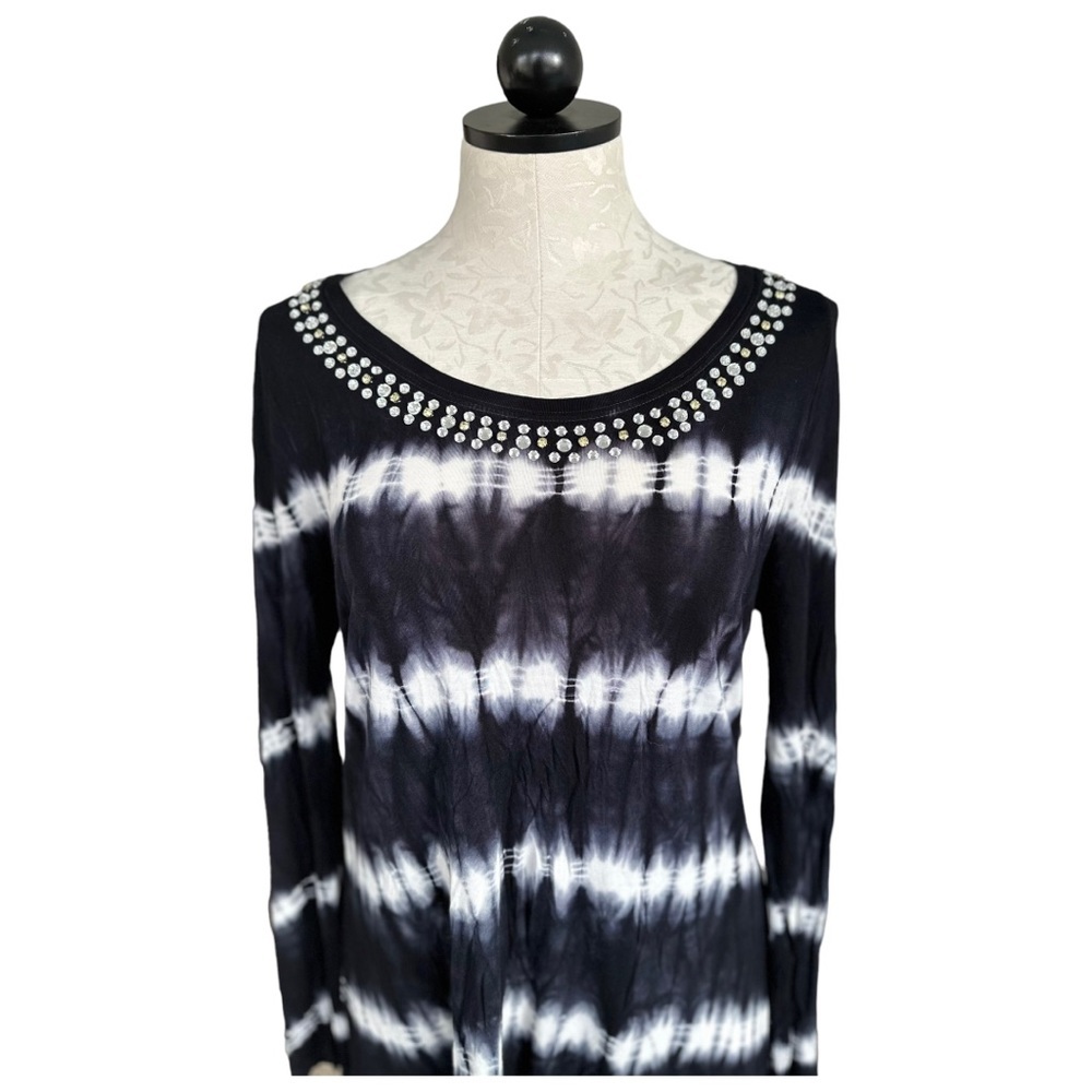 INC International Concepts Tie Dye  Rhinestone Asymmetrical Blouse Size Large - Picture 10 of 11